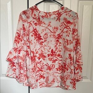 Violet & Claire Floral Red and White Women's Top Size S